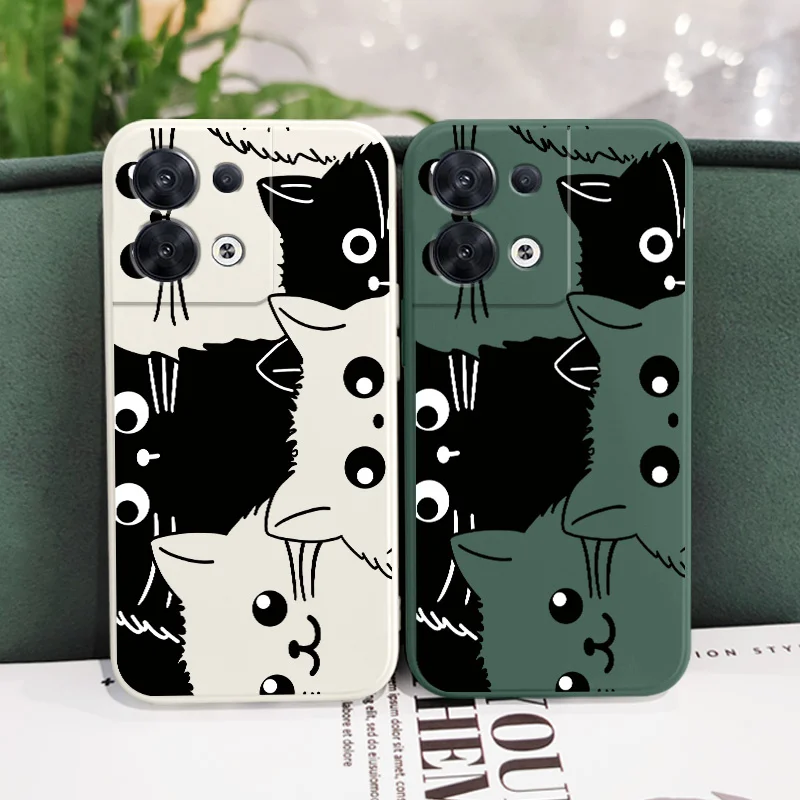 Cat Staring Phone Case For OPPO Reno 8 8T 8Z 7 7Z 6 5 F19 F9 Pro 4G 5G Liquid Silicone Cover images - 6