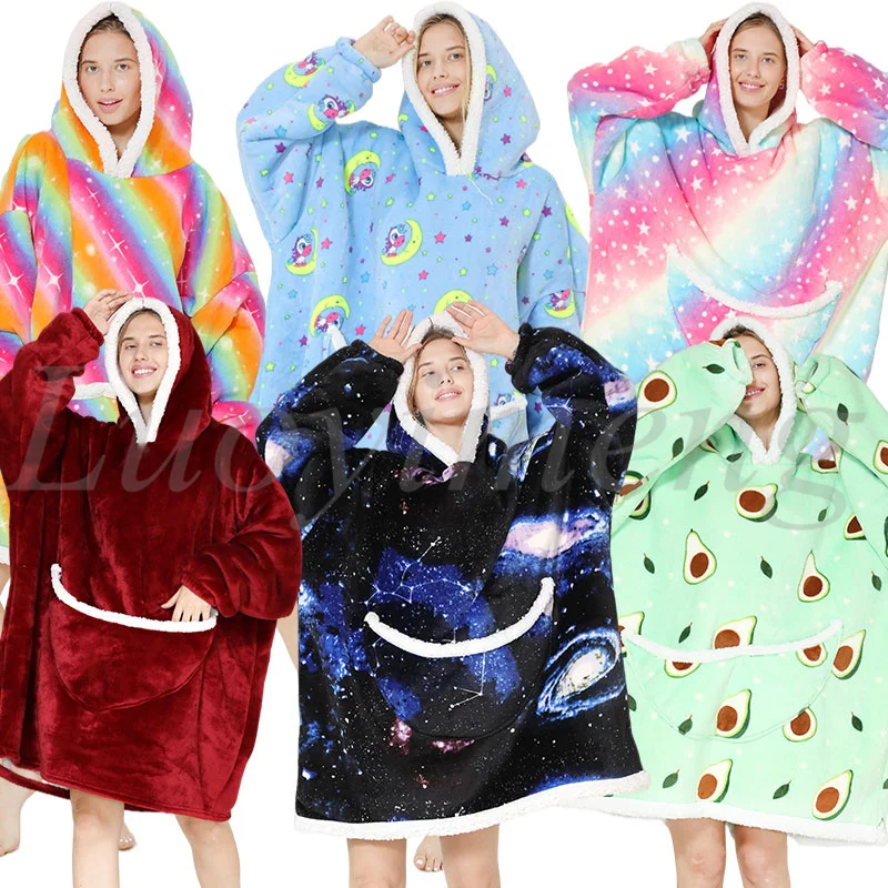 

Зимнее одеяло из шерпы, плюшевая флисовая толстовка, одеяло, толстовка, кигуруми, единорог, банный халат, толстое фланелевое одеяло с капюшо...