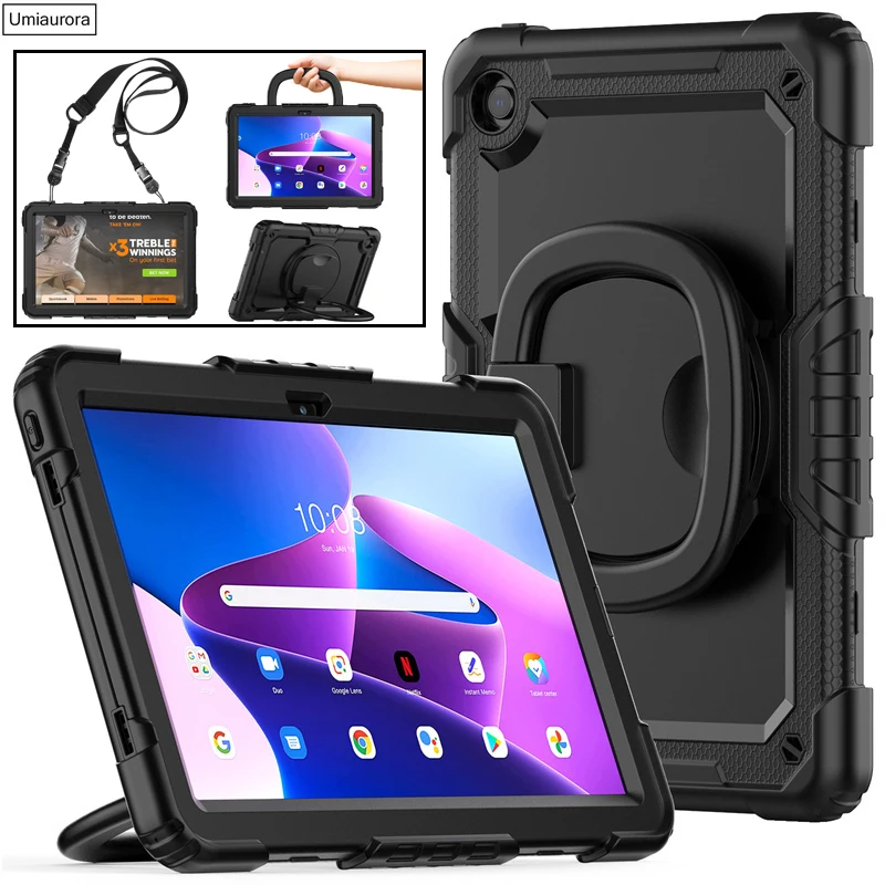 

For Lenovo Tab M10 Plus 3rd Gen 10.6 inch 2022 TB-128FU 10.1 TB-X306F TB-328FU Case Kids Shockproof Rotation Handle Stand Cover