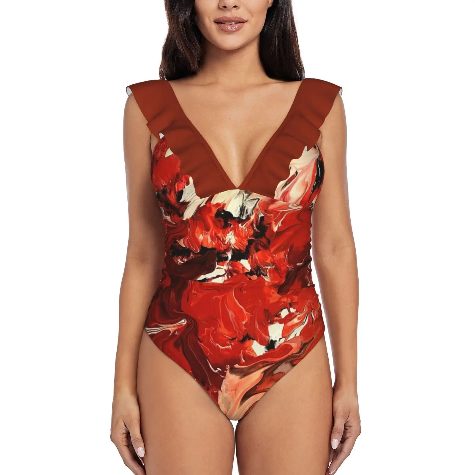 

Разбросанный пикантный слитный купальник, женский купальник с оборками, Женский монокини с принтом, женская пляжная одежда, искусственная ...