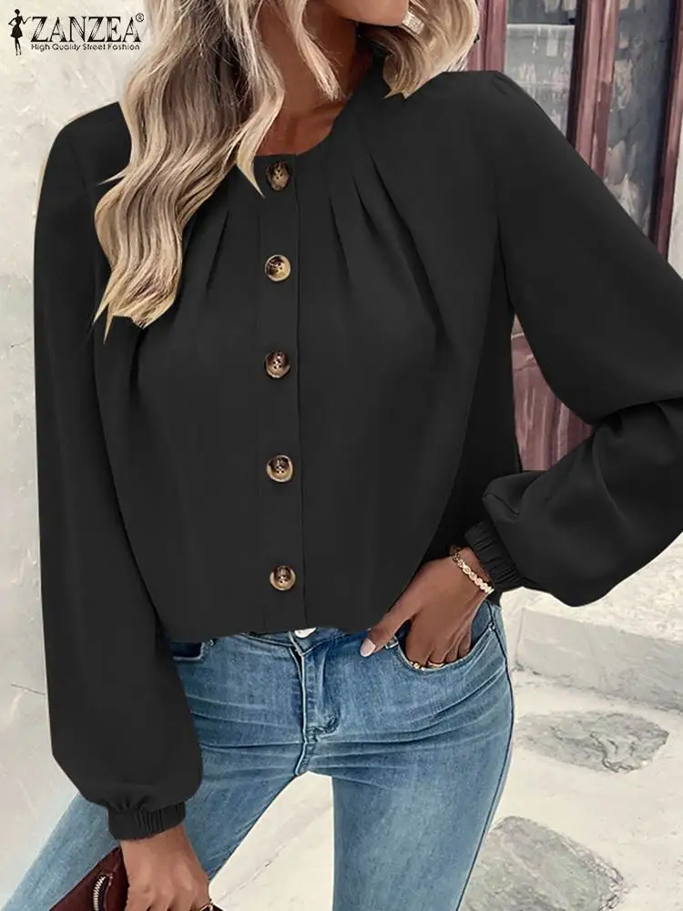 

Осенние элегантные рубашки ZANZEA, модная женская блузка с длинным рукавом, повседневные однотонные офисные топы, Женская фотография, праздничные блузки, туника для женщин