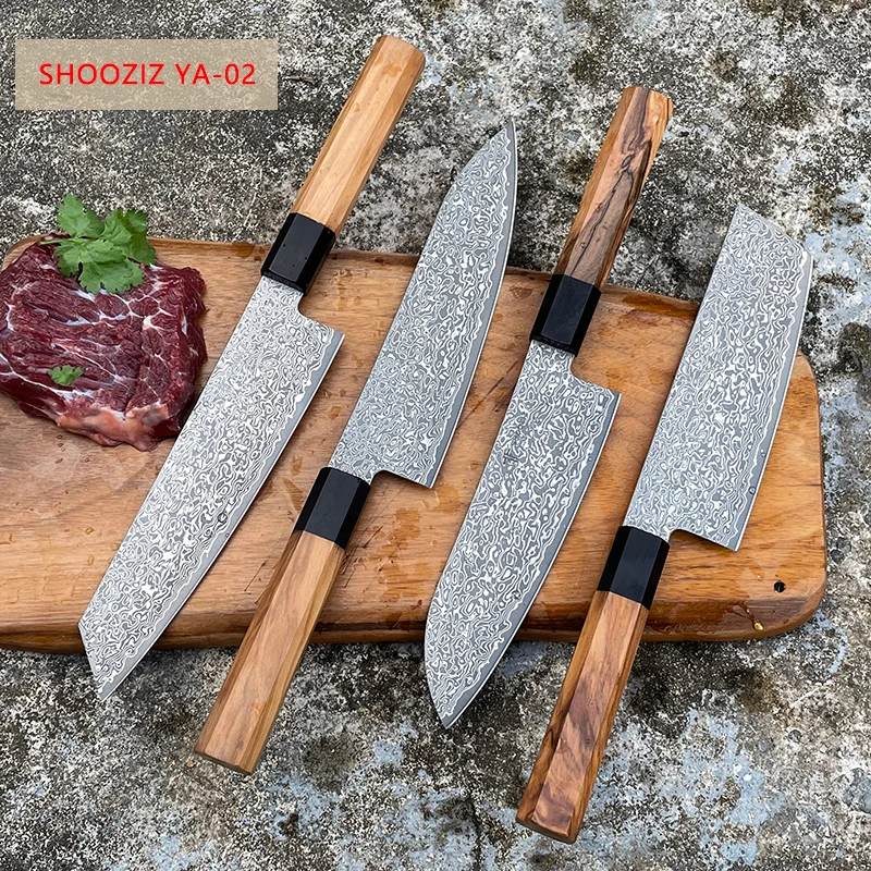SHOOZIZ YA02 Набор ножей Дамасская сталь Оливковое дерево Ручка Нож шеф-повара для