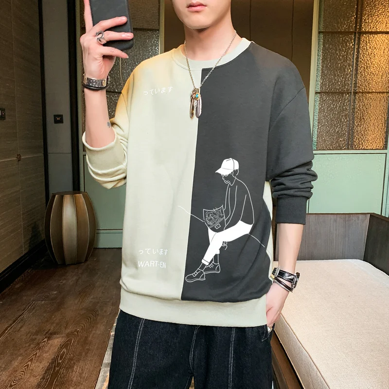 

Брендовые Модные мужские повседневные свитшоты, дизайнерские мужские хлопковые топы с круглым вырезом и принтом в стиле пэчворк, Фотоэлементы размера