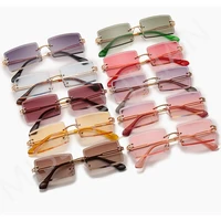 2022 new square frameless sunglasses for women dazzling color fade eyeglasses rimless trimmed personality original shade eyewear