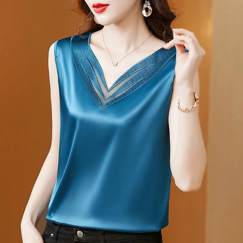 

Summer Silk Tank Top Women SATIN Sleeveless Office Lady Spaghetti Strap Tank Top Korean Fashion Cami Ropa Para Mujer