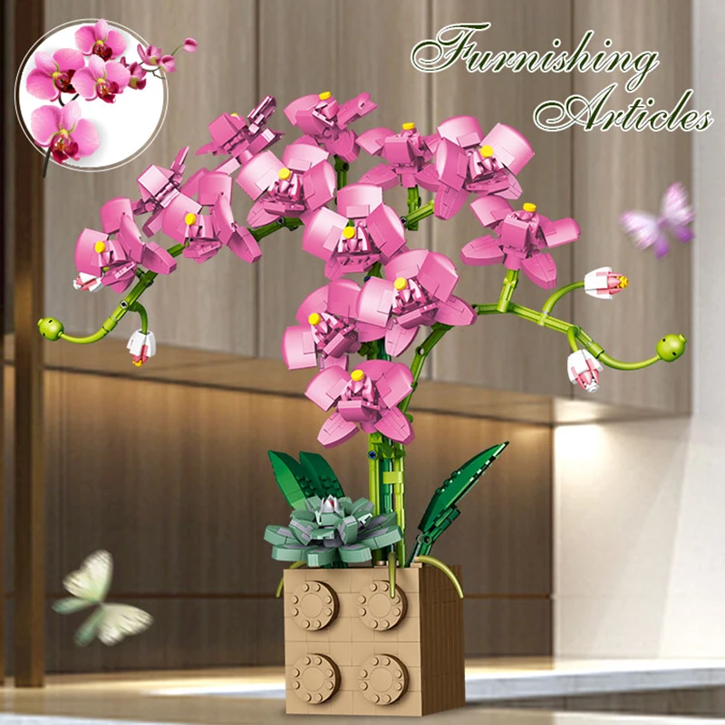 

Building Blocks Orchid bouquet Series Bonsai Girl Flowers Adult Flower Bonsai Tree rose flower Arrangement Assembly Toys Gifts