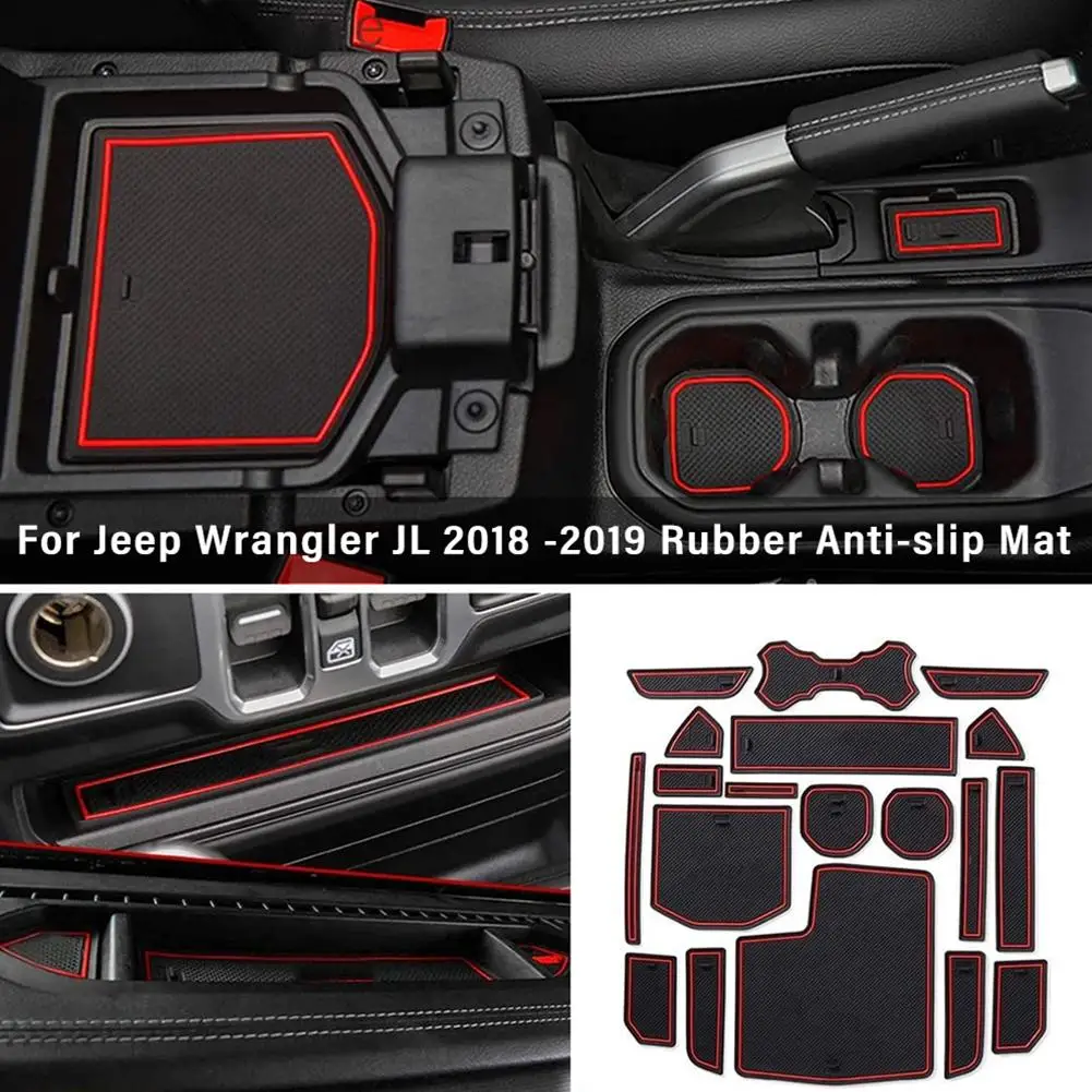 

for Jeep Wrangler JL 2018 2019 Rubber Anti-slip Mat Accessories Slot Door Cushion Phone Cup Groove Coaster Pad U2F8