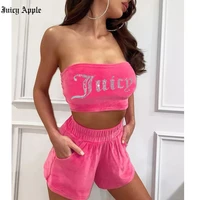 juicy apple tracksuit women velvet jogging sportswear suit vest and short pants velour sets set of two fashion pieces for woman
