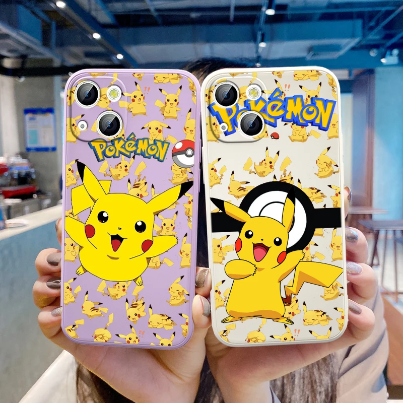 

Pikachu Pokemon Cute For Apple iPhone 13 12 Mini 11 XS Pro Max X XR 8 7 6 Plus SE 2020 Liquid Silicone Rope Phone Case