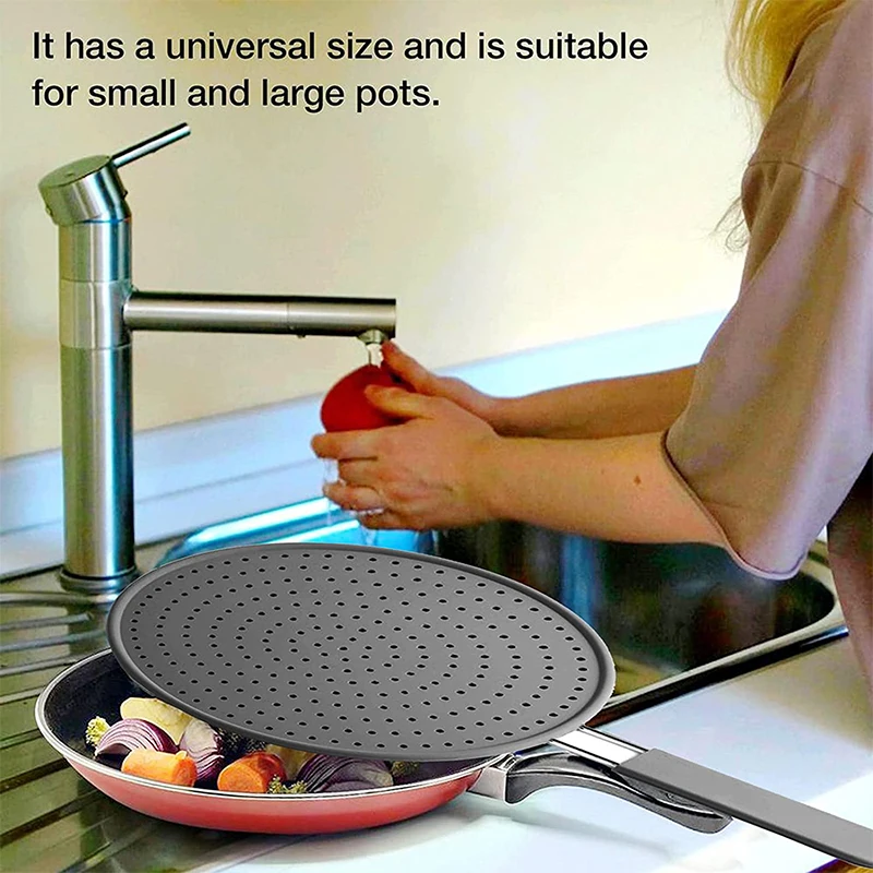 Silicone Kitchen Splatter Screen with Handle Heat-resisting Oil Splash Guard Drain Board Cover Kitchen Frying Pan Lid images - 6