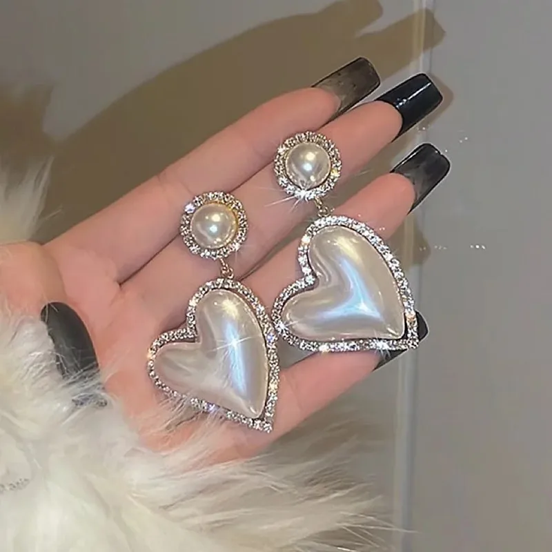 

925 Silver Needle Exaggeration Heart Style Earrings For Women Korean Luxury Exquisite Jewelry Party Gifts 2022 New Fashion
