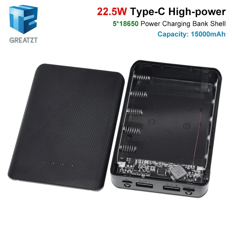 QC4.0 QC3.0 Dual USB Micro/Type-C 5*18650 Power Bank Аккумуляторный блок 5 В 4 А 22 Вт 15000 мАч Зарядное