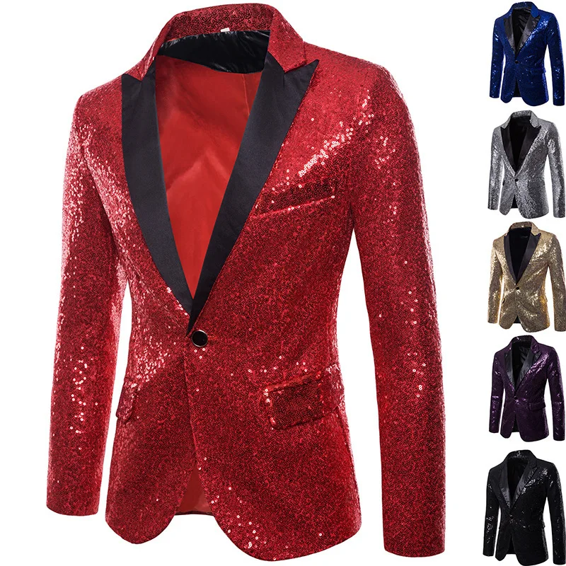 

Блестящий Блейзер, мужской пиджак для ночного клуба и выпускного вечера, мужской костюм, Мужская сценическая одежда для певцов