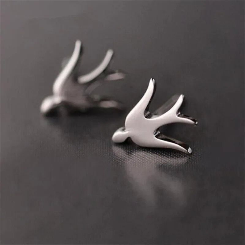 

New Arrival 925 Sterling Silver Original Cute Swallow Birds Stud Earrings For Women Girl Sterling-Silver-Jewelry E086