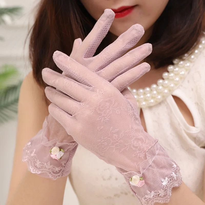 

HHhhLace Short Breathable Fashion Sunscreen Gloves Female Summer Riding Driving Touch Screen Ice Silk Thin Sexy Long Gloves