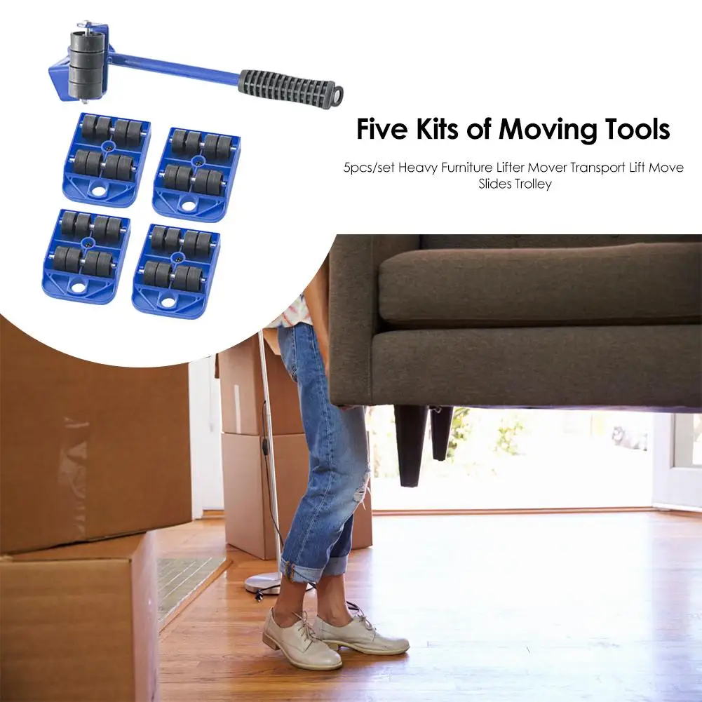 

Heavy Stuffs Moving Hand Tools 4 Wheeled Mover Roller with 1 Wheel Bar Furniture Transport Lifter Furniture Mover Tool Sets