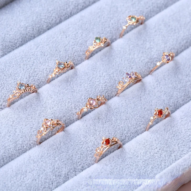 Женское кольцо с розовым золотом и фианитом регулируемое цветком короной |