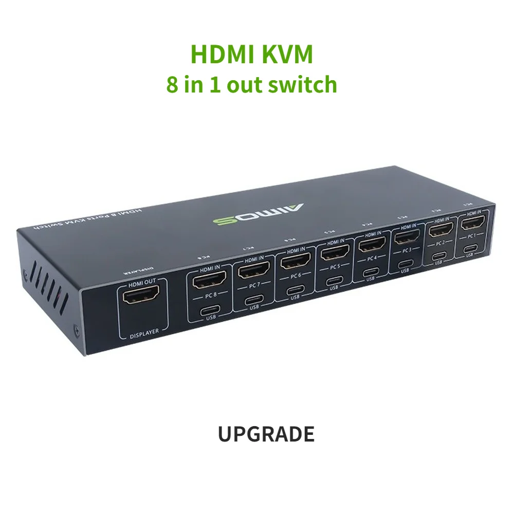 8 Ports HDMI KVM Switcher 8 IN 1 Out HDMI USB Switch Splitter for Sharing Monitor Keyboard Mouse Adaptive EDID/HDCP Decryption