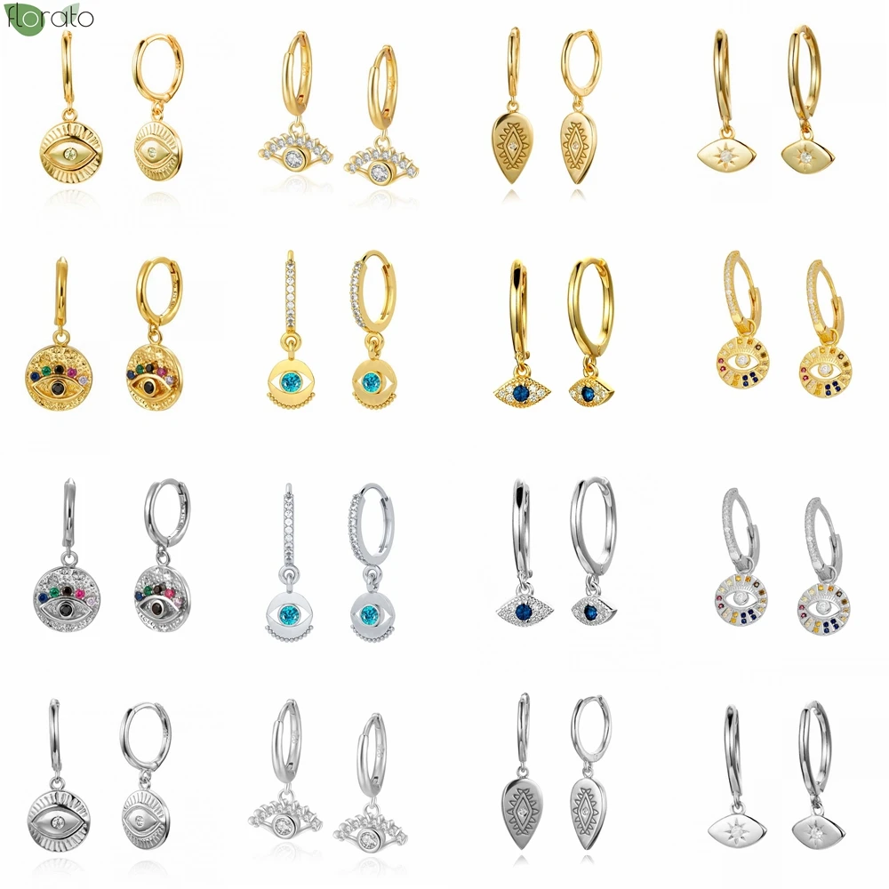 

925 Sterling Silver Needle Vintage Gold Earrings for Women Evil Eye Pendant Hoop Earrings Wedding High Luxury Jewelry Gifts