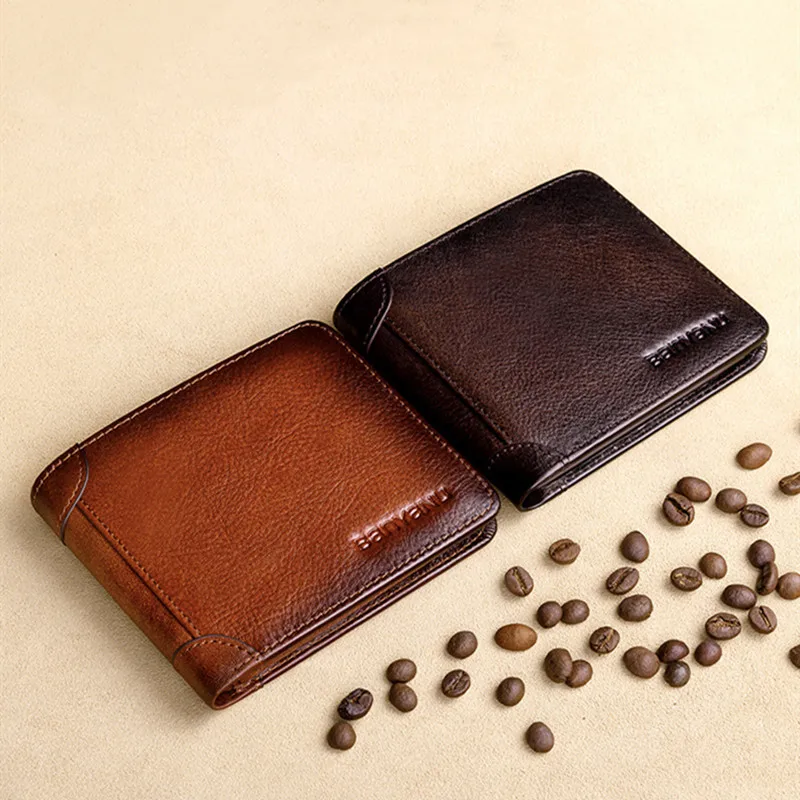 Luxury Genuine Leather Men Short Wallet RFID Coin Wallet Man Cow Leather Card Holders Male Small Purses Money Clip