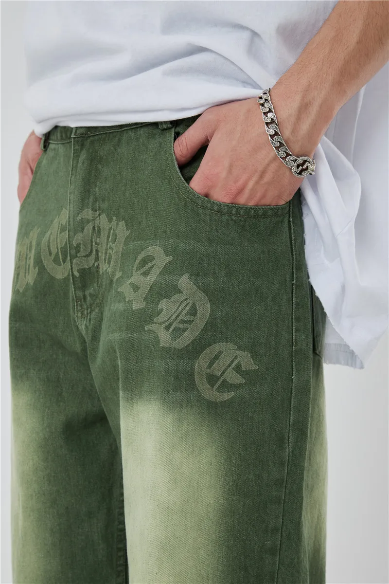 Hip Hip Streetwear Denim Straight Pants 2022 Mens Harajuku Letter Printed Cotton Casual Joggers Jeans Trousers Pants Jean Men