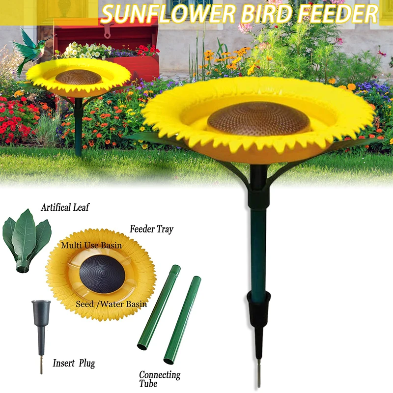 

Outdoor Sunflower Birds Feeder Flower Shape Birds Feeder Tray Small Birds Bath Garden Decor Stake Gift for Birds Watcher New