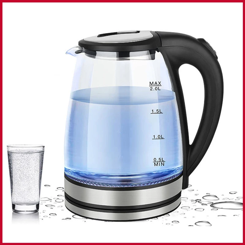 

Electric Glass Water Kettle with Blue LED Lighting , 1500 Watts, 2 Liter, Boil-dry Protection, BPA Free.