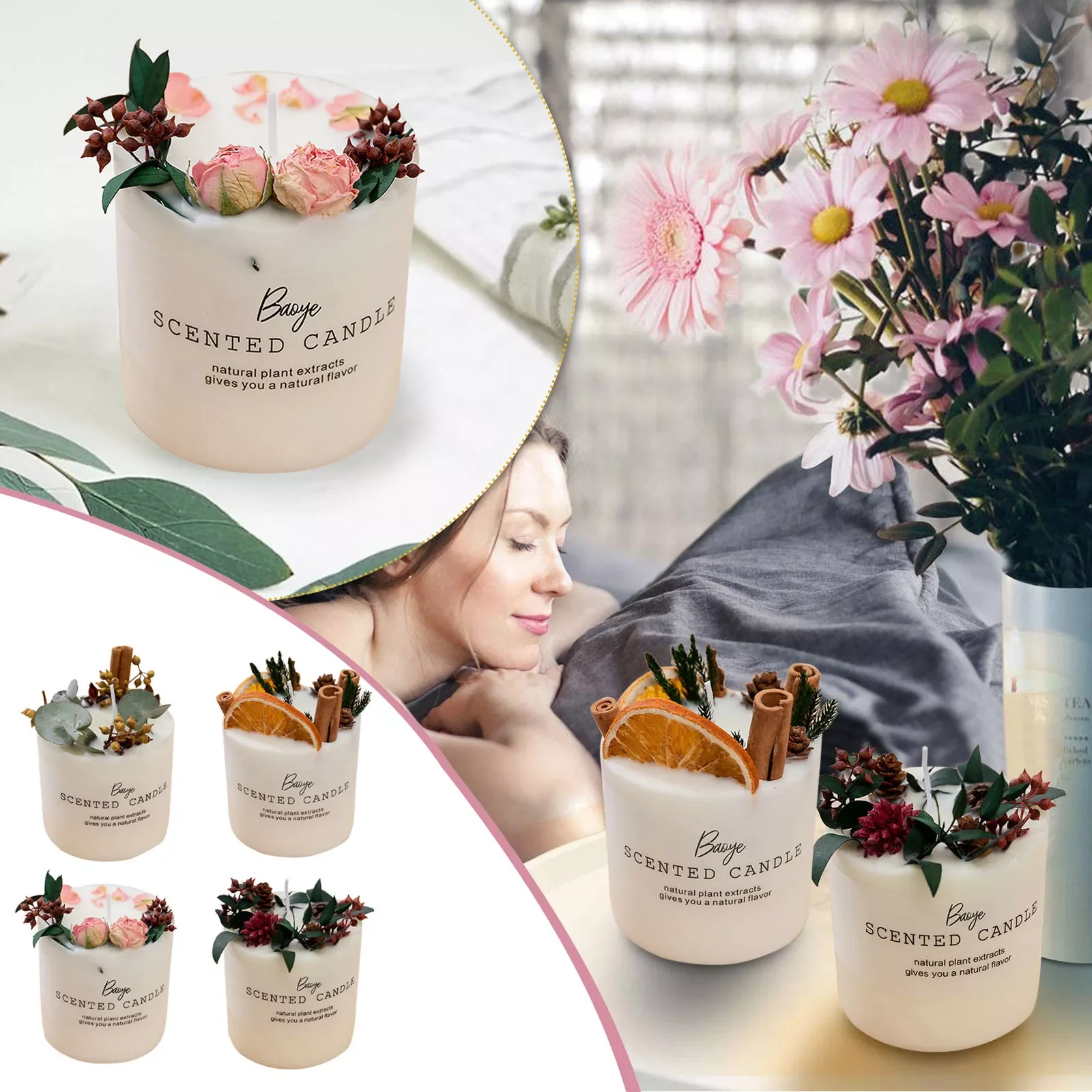 

Organic Natural Soy Wax Candle Candles With Dried Flowers Scent Handmade Scented Pure Oil