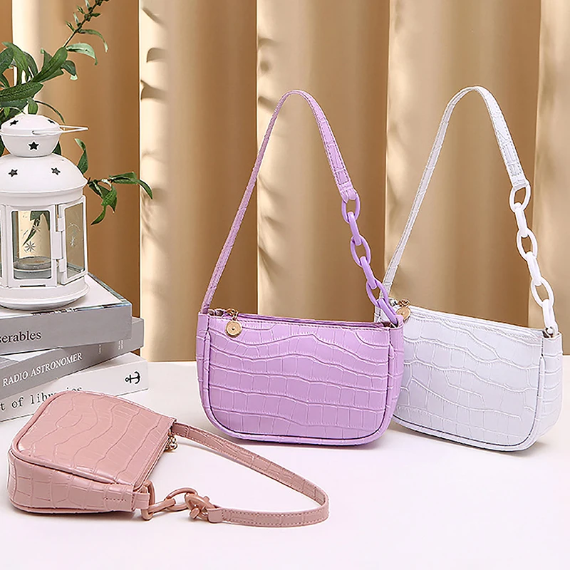 

Women's Fashion Handbags Retro Solid Color PU Leather Shoulder Underarm Bag Casual Women Chain Handbags Bags For Women