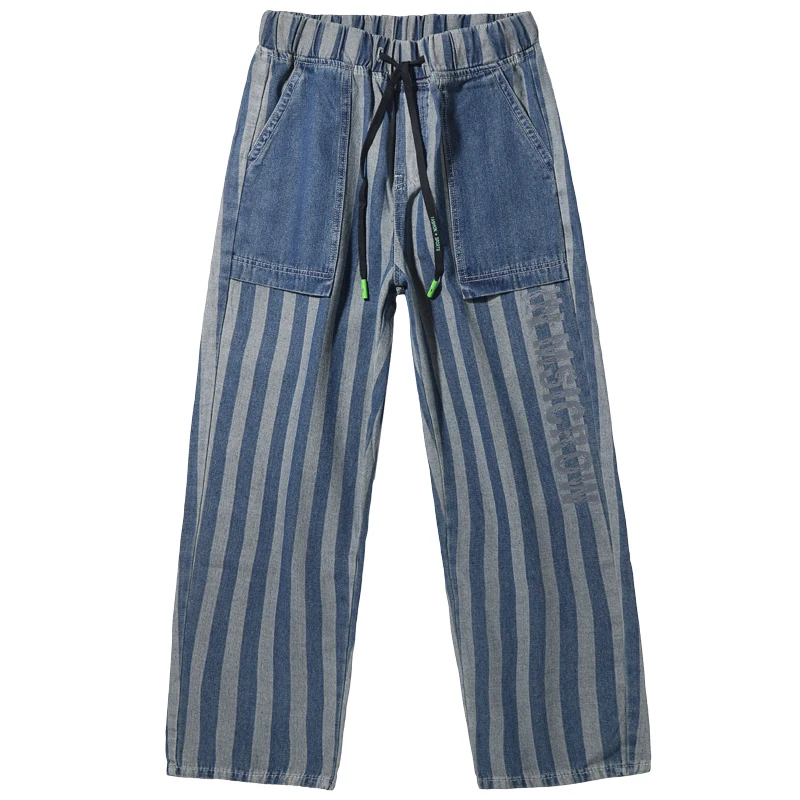 Spring and Autumn Brand Men's Jeans Trend Stripe Printing Loose Casual Wide-leg Pants Street Men's Clothing джинсы для мужчин