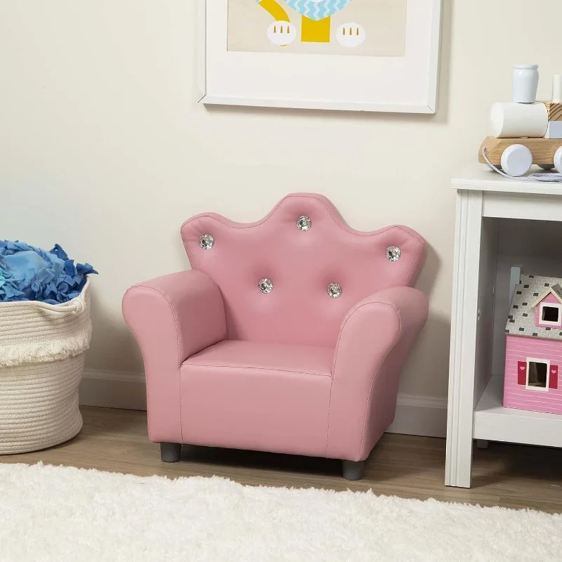 Pink Faux Leather Child’s Crown-Back Armchair Kid’s Furnitur-Princess Chair For Toddlers Children's Furniture Kid
