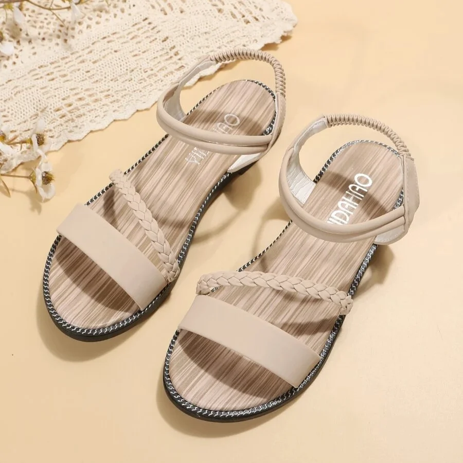 Women Braided Detail Open Toe Ankle Strap Sandals Elegant Solid Minimalist Outdoor Comfy Sandals Sexy Mature Shoes Ladies Female