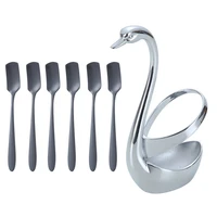 stainless steel dinnerware set spoons swan base holder for coffee teaspoon dessert stirring stir ice cream cake f