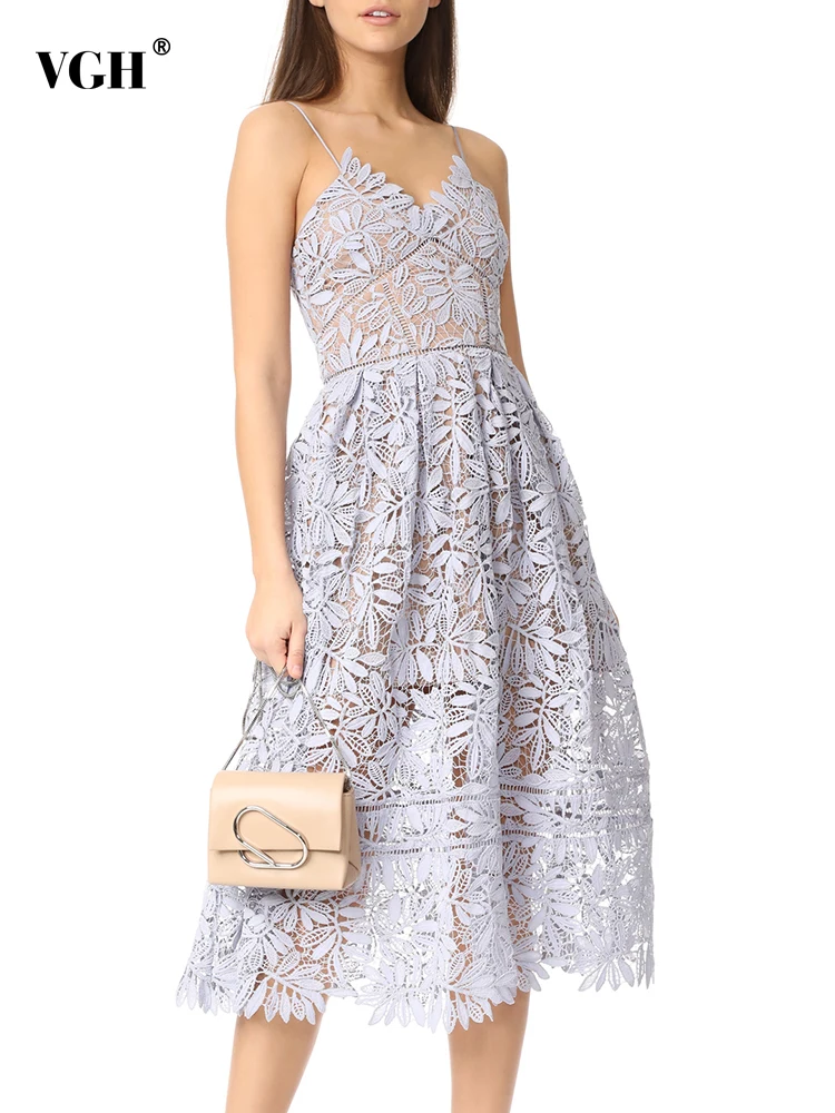 

Женское платье с вышивкой VGH, элегантное облегающее платье с V-образным вырезом, без рукавов, с высокой талией и асимметричным подолом, летняя одежда