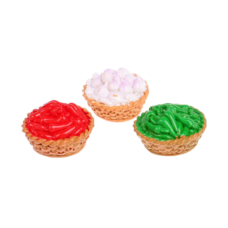 

1:12 Mini Simulation Fruits Vegetables Basket Doll House Furniture Decor Chilli Garlic Food Basket Miniature Dolls House Decor