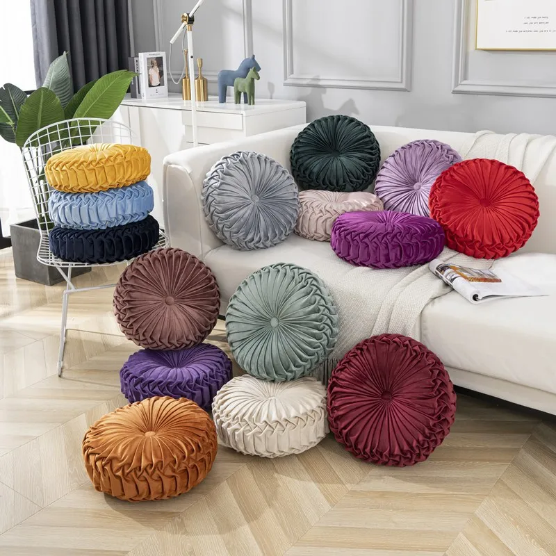 

Лидер продаж, бархатный плиссированный круглый напольный коврик Futon, подушка, пуф, украшение для домашнего дивана, 38x10 см, 3 размера на выбор, подушки-татами