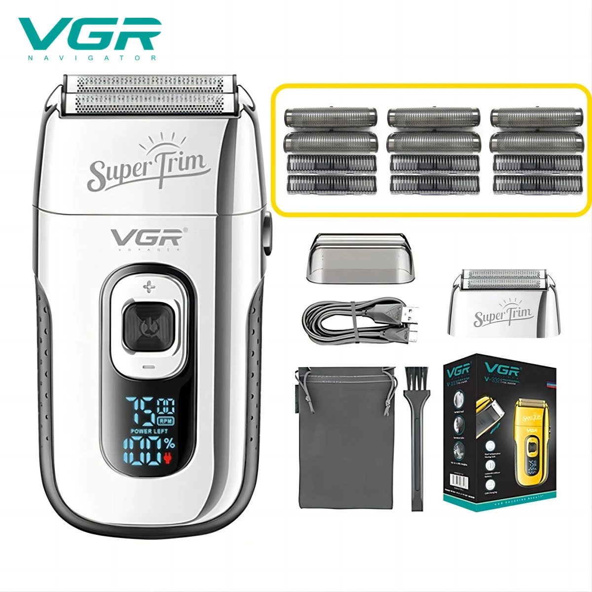 

VGR Shaver Professional Face Bald Shaver Beard Trimmer Electric Razor Rechargeable Hair Trimmer Shaving Machine for Men V-332