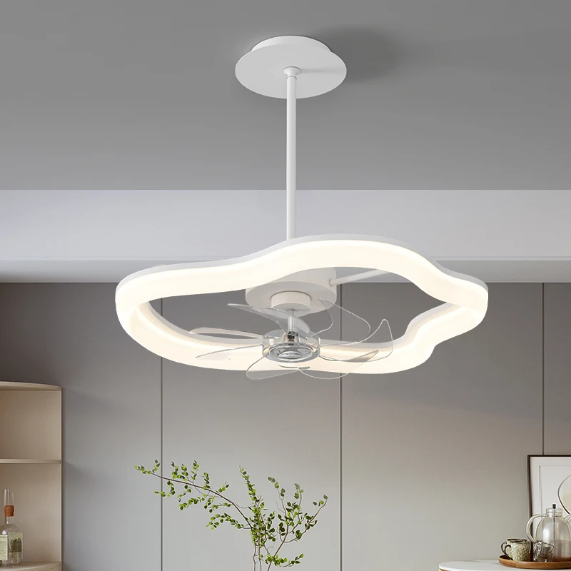 

dining living room bedroom Remote control pole mounted LED Ceiling Fan Lamp Iron White Ceiling Fan with LED Light and Control