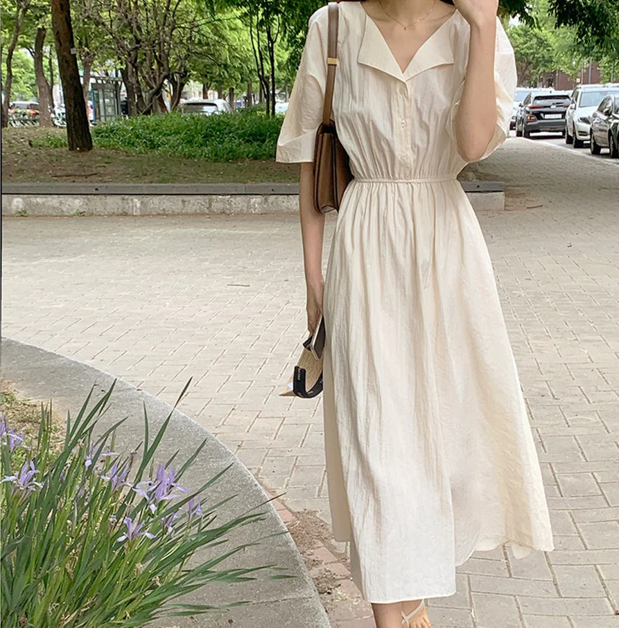 

Summer Women'S Dress 2021 Shirt Dress Long Evening Female Vintage Maxi Party Beach Women Dresses Casual Elegant Prom pure White