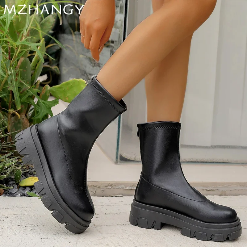 Женские кожаные зимние ботинки обувь на плоской подошве женская трендовая мода