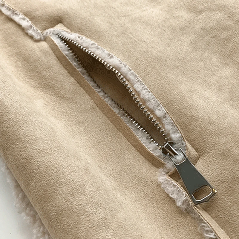 BHWYFC Plus Size Women's Jacket Large Lapel Thicke Short Faux Fur One-piece Sheep Plus Velvet lamb fleece Motorcycle Jacket