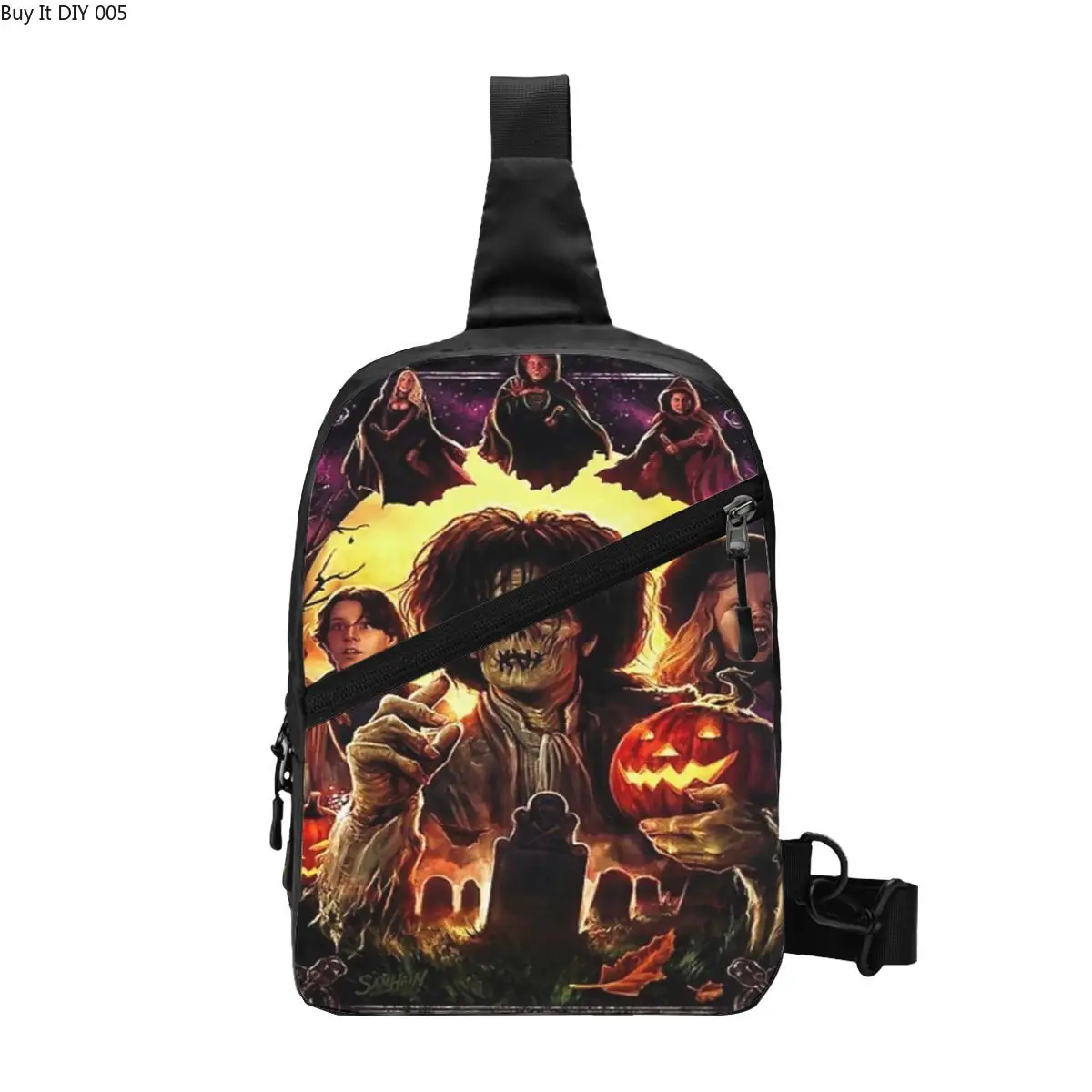 

Hocus Halloween Night Pocus Sling Chest Crossbody Bag Men Casual Witchcraft Cat Shoulder Backpack for Hiking