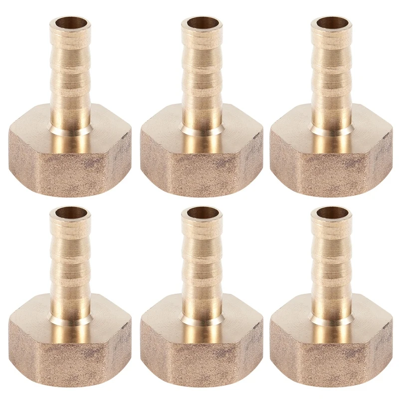 

6 Pcs 1/2 BSP Female Thread 8mm Air Pneumatic Gas Hose Barbed Fitting Gold