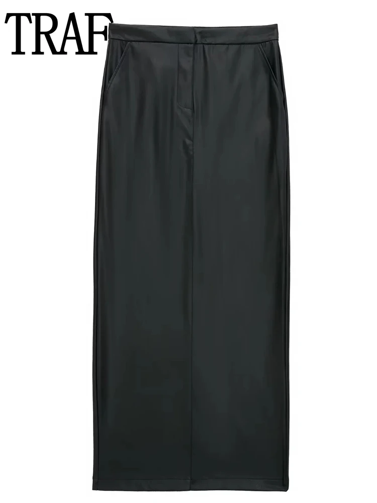 

Женская длинная юбка из искусственной кожи, с разрезом