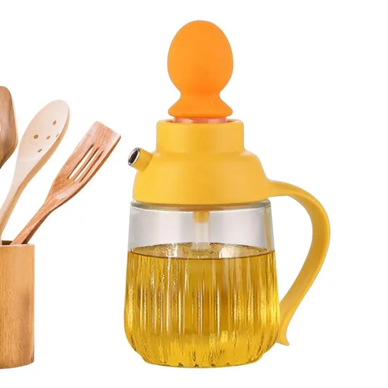 

Oil Dispenser With Brush Glass Cooking Oil Container With Silicone Basting Brush Non-Slip Oil Storage And Dispenser Container