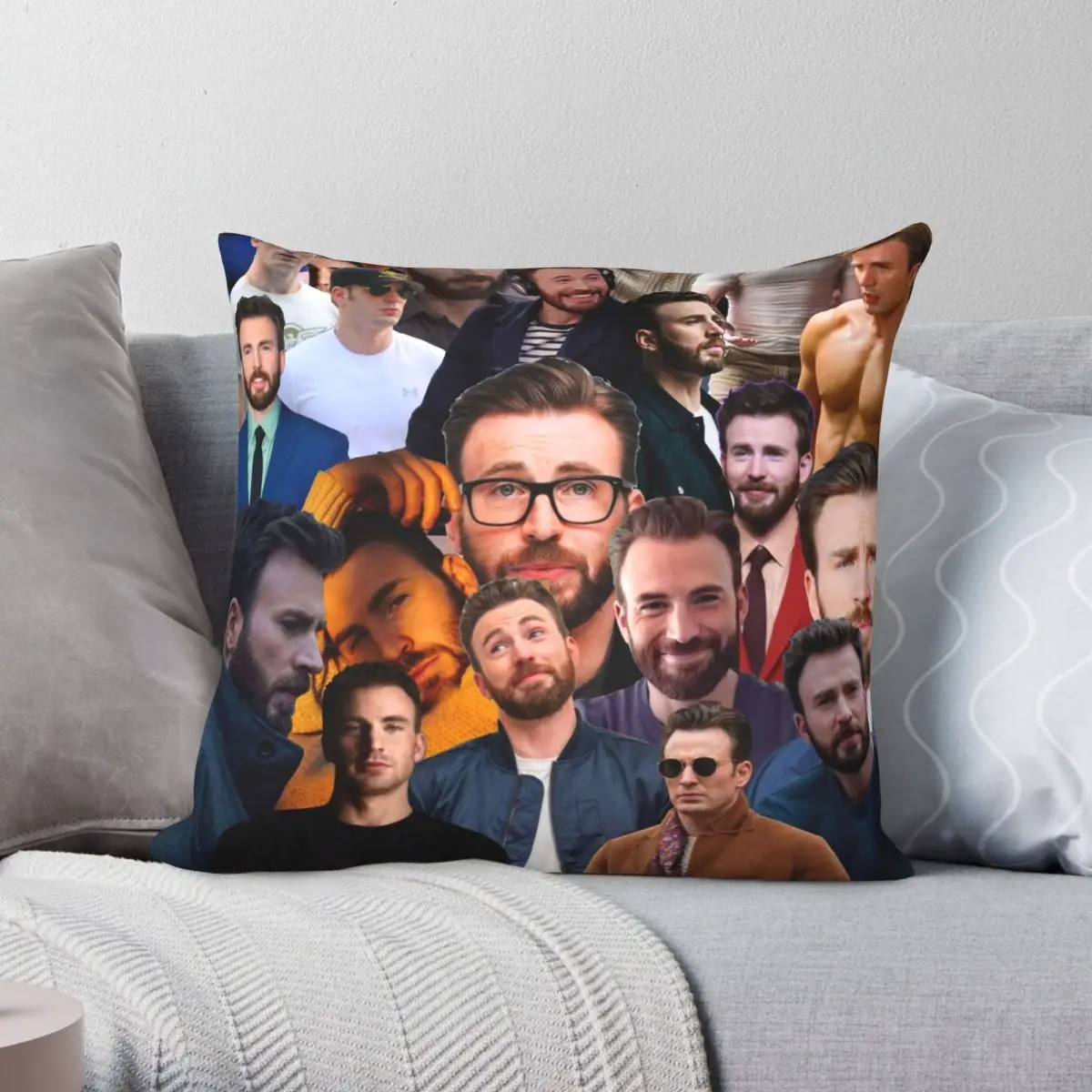 

Chris Evans Photo Collage Square Pillowcase Polyester Linen Velvet Pattern Zip Decorative Pillow Case Room Cushion Cover