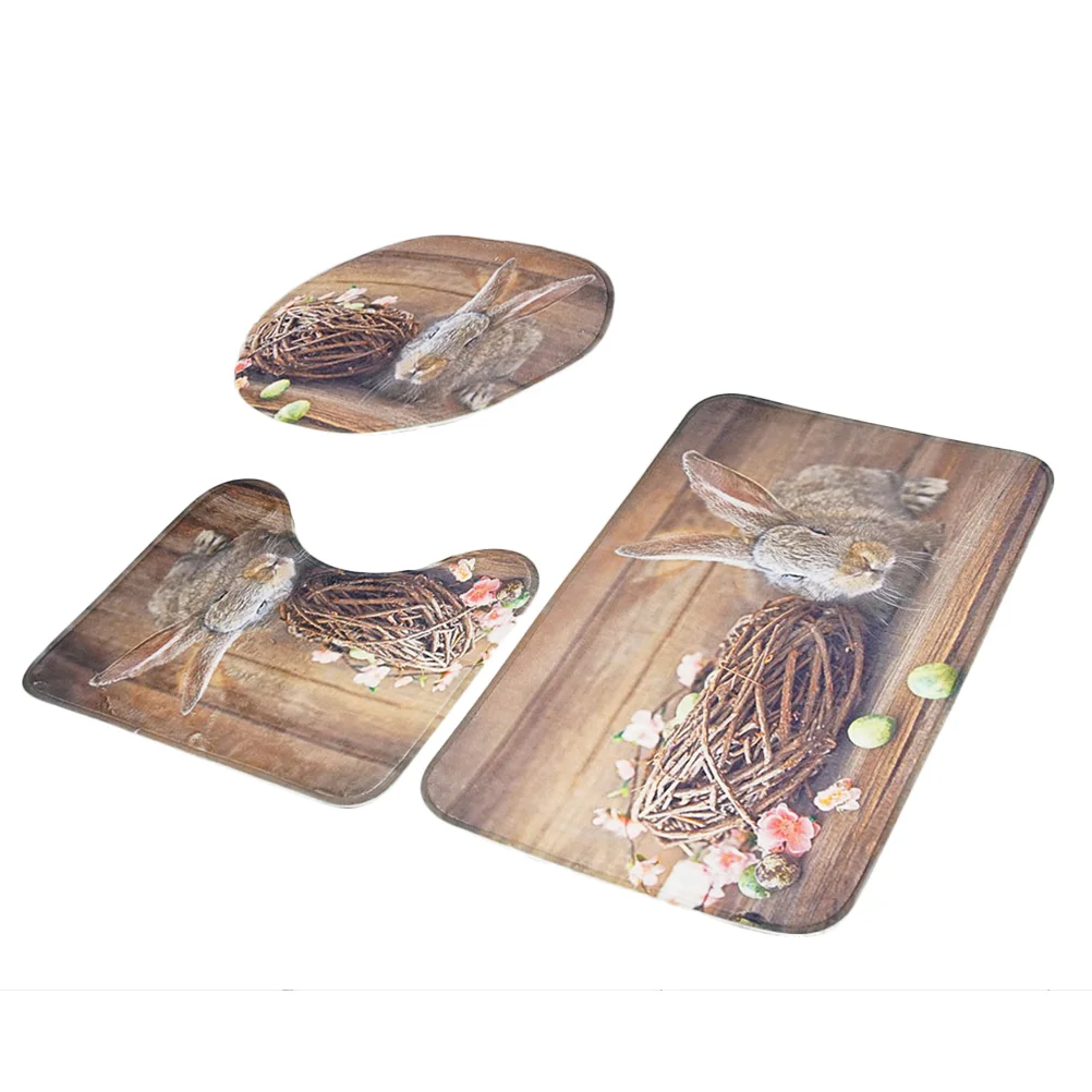 

3 Toilet Mat Toilet Rug Set Bunny Suit Closestool Mat Set Toilet Rug Set Rabbit Floor Mat Carpet Bathroom Mat Toilet Rug Set
