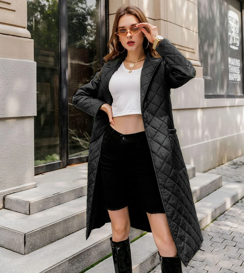 CCI Women Long Jacket Coat for Winter 2022  Beige Fashion Parka Green Quilted Warm  with Belt for  Female  Clothes YJ016C