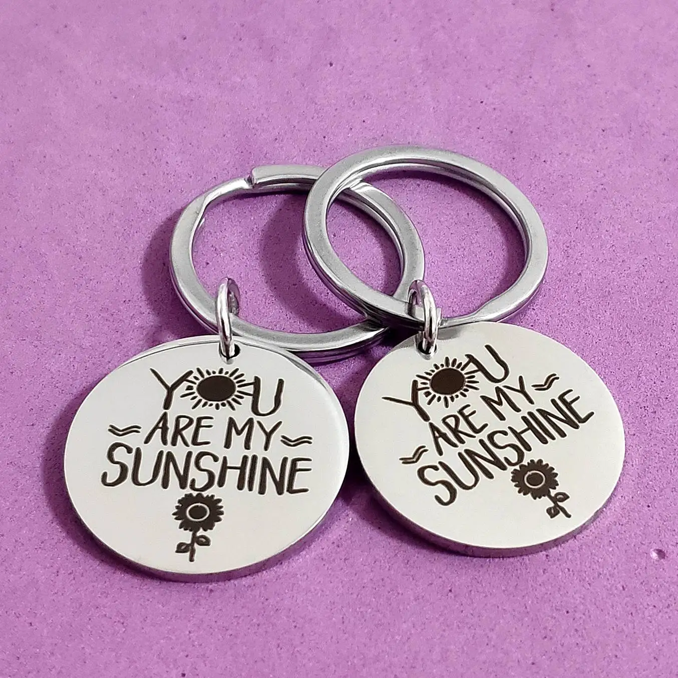 

Stainless Steel Keys Holder Gifts Keyring Creativity Couples Friends Sunflowers Ornaments You Are My Sunshine Keychain Car