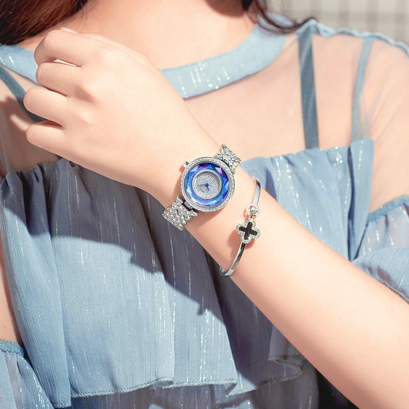 DOM 1373 женские кварцевые часы Starry Blue Модные Роскошные бриллиантовые